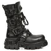 NEW ROCK - M-391-S18 Black Mid Calf Lace Up Boots